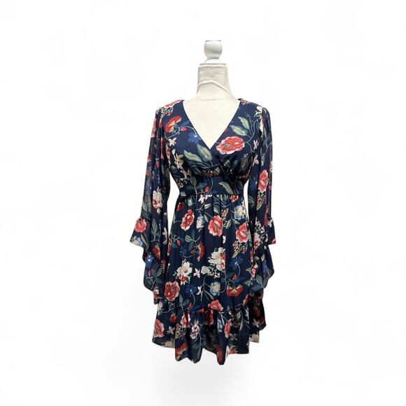 Betsy Johnson Women's Bell Sleeve Navy Floral Mini dress - Picture 2 of 8